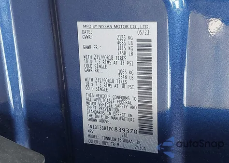 2023 Nissan Rogue Sv Intelligent Awd из США, поврежденный, VIN 5N1BT3BB1PC839370